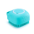 Turquoise square reservoir dog bath brush with flexible bristles on a white background.
