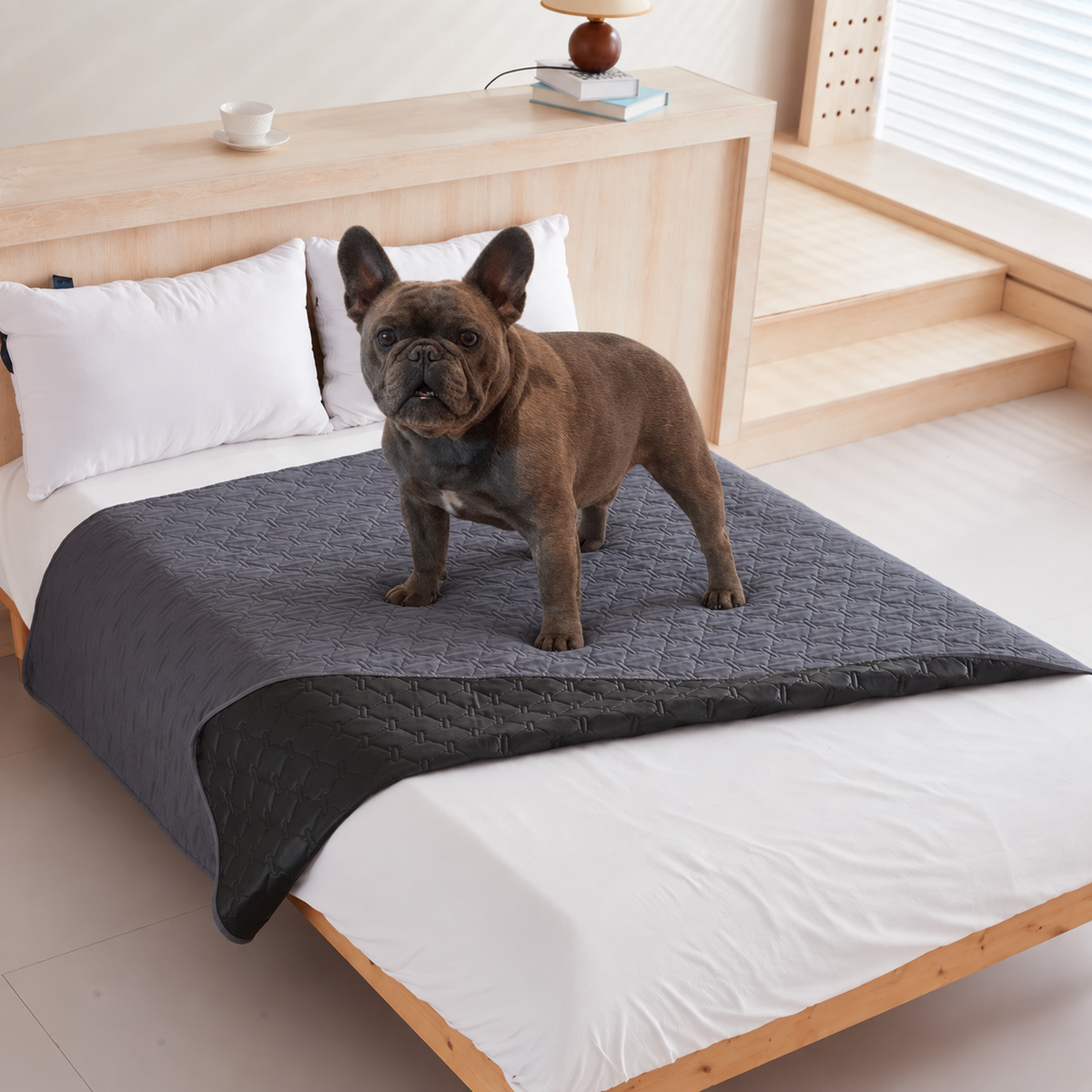 Ragnar on a quilted furniture cover blanket